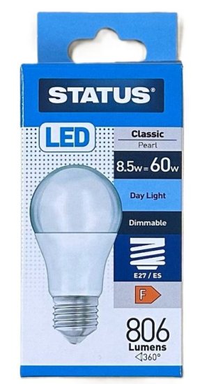 (image for) STATUS LED E27 CLASSIC PEARL DAY LIGHT - 8.5W=60W