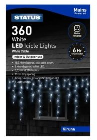 (image for) STATUS XMAS LED ICICLE LIGHTS WHITE 360S - 18.6M