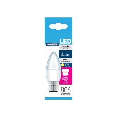 (image for) STA LED BC CANDLE W/WH 8W=60W