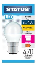 (image for) STA LED ROUND W/WHITE BC N/D - 5W=40W