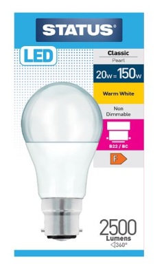 (image for) STA LED PEARL/BULB B22 W/W N/D 19W=150W