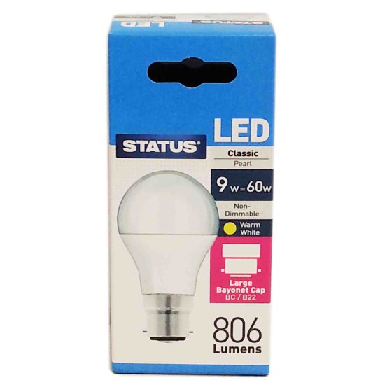 (image for) STA LED CLASSIC W/WHITE BC N/D - 9W=60W