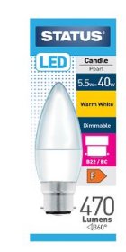 (image for) STA LED CANDLE W/WHITE BC DIM - 5.5=40