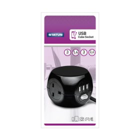 (image for) STA SOCKET CUBE 3WAY+3USB BLK - 1.4M