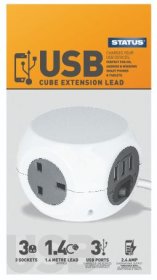 (image for) STA SOCKET CUBE 3WAY+3USB WHIT - 1.4M