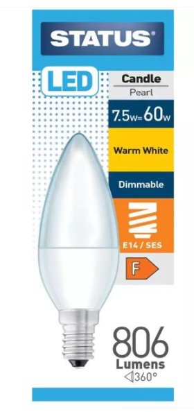 (image for) STATUS LED E14/SES CANDLE PEARL WARM WHITE - 7.5W= 60W