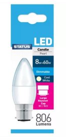 (image for) STA LED CANDLE C/WHITE BC - 8W=60W