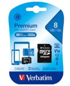 (image for) VERBATIM MICRO SD CARD+ADA C10 - 8GB