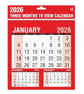 (image for) U.CALENDAR 3 MONTH VIEWER RED & BLACK - SQUARE