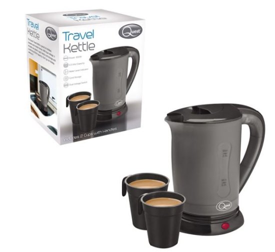 (image for) QUEST TRAVEL KETTLE+2CUPS BLK - 0.5L
