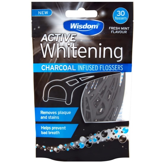 (image for) WISDOM FLOSSERS ACTIVE WHITENING CHARCOAL - 30S