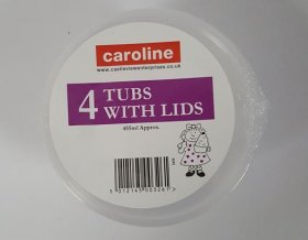 (image for) CAROLINE PLASTIC TUBS+LIDS 4S - 16OZ