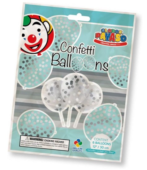 (image for) GLOBOS BALLOON CONFETTI SILVER - 6S/12\"