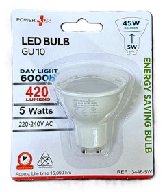 POWER+ LED BULB GU10 5W DAY LIGHT - 420LUMENS (image for) POWER+ LED BULB GU10 5W DAY LIGHT - 420LUMENS