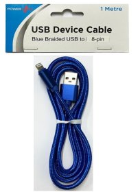 (image for) POWER+USB TO 8PIN BLUE BRAIDED - 1M