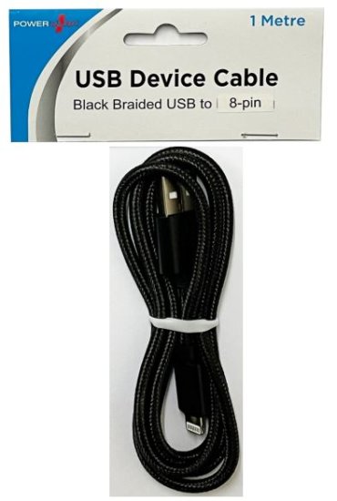 (image for) POWER+USB TO 8PIN BLACK BRAID - 1M