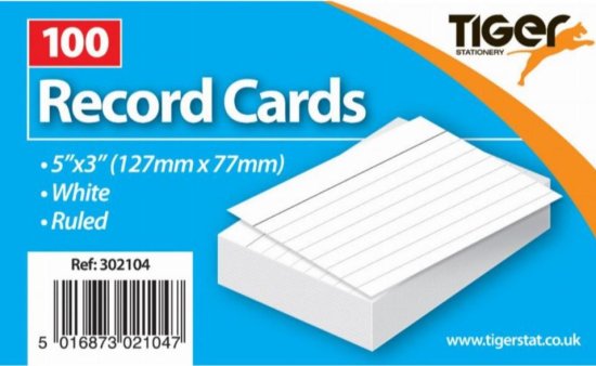 (image for) T/RECORD CAR/RULED WHITE 100SH - 5\"X3\"