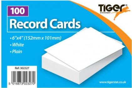 (image for) Tiger Record Cards Plain White 100Sheets - 6x4""(152x101mm)