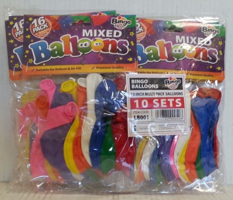(image for) BINGO BALLOONS MIX COLOUR 16S - 10\"