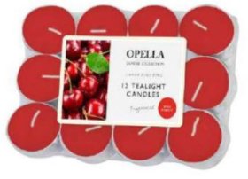 (image for) OPELLA TEALIGHT CANDLE CHERRY - 12S/3H