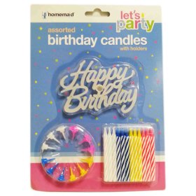 (image for) B/DAY CANDLE & HOLDER ASST SML - 24S