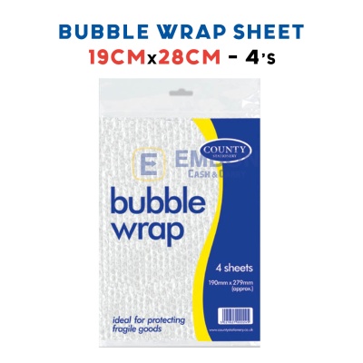 (image for) COUNTY BUBBLE WRAP SHEET 4PK - 19X27CM