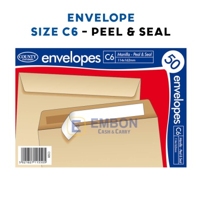 (image for) COUNTY C6 ENVELOPE MANILLA PEEL & SEAL - 50PK