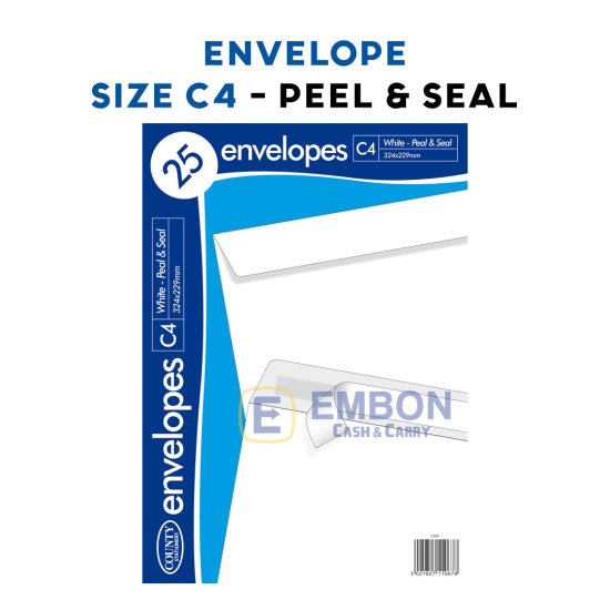 (image for) CTY ENVELOPE WHITE P/SEAL 25S - C4