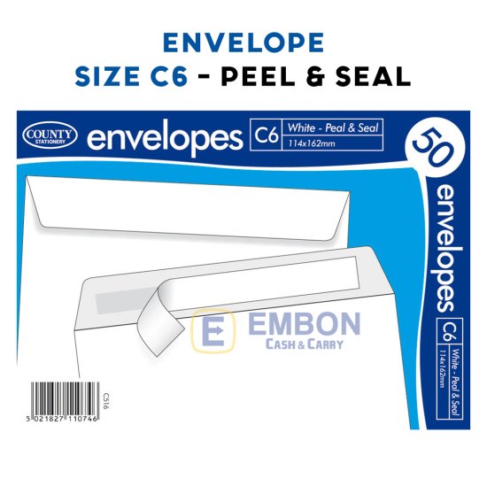 (image for) CTY ENVELOPE WHITE P/SEAL 50S - C6