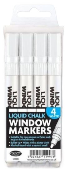 (image for) WINDOW MARKERS WHITE LIQUID CHALK - 4S