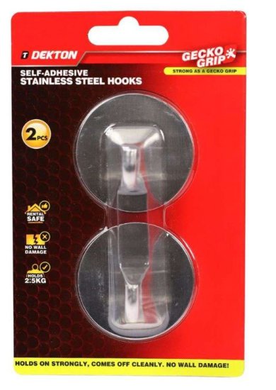 (image for) DEKTON STAINLESS STEEL HOOKS SELF ADHESIVE - 2S