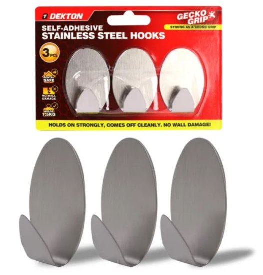 (image for) DEKTON STAINLESS STEEL HOOKS SELF ADHESIVE - 3S