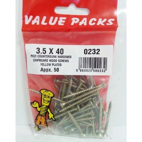 (image for) FAST PAK VALUE PACK HARDENED CHIPBOARD WOOD SCREWS YELLOW PLATED - 3.5X40 - 40S