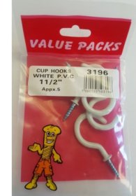 (image for) F/PAK CUP HOOKS WHITE 1 1/2" - 5S