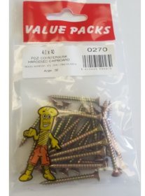 (image for) FAST PAK VALUE PACKS HARDENED CHIPBOARD WOOD SCREWS YELLO WZINC PLATED - 4.0X40 - 30S