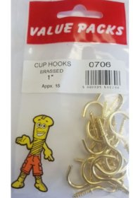 (image for) F/PAK CUP HOOKS BRASSED 14S - 1"