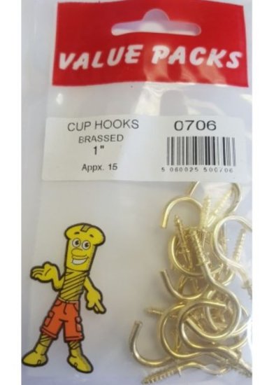 (image for) F/PAK CUP HOOKS BRASSED 14S - 1\"