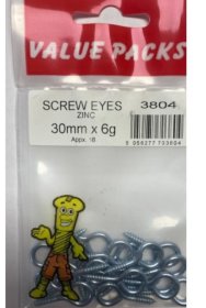 (image for) F/PAK SCREW EYES ZINC 30MMX6G - 18S