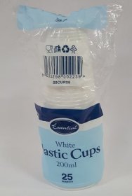 (image for) ESS PLASTIC CUPS WHITE 25S - 200ML