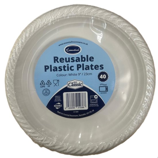 (image for) ESS PLASTIC PLATE WHITE 40S - 9\"