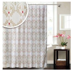 (image for) SHOWER CURTAIN+HOOKS DAMASK - STD