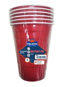 (image for) DURA PLASTIC PARTY CUP RED 6S - 16OZ