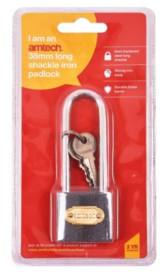 (image for) AMTECH LONGSHACKL PADLOCK IRON - 38MM