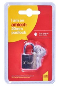 (image for) AMTECH STEEL PADLOCK + 3 KEYS - 20MM