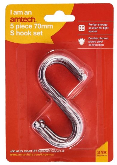 (image for) AMTECH S-HOOK SET 5PCS - 70MM