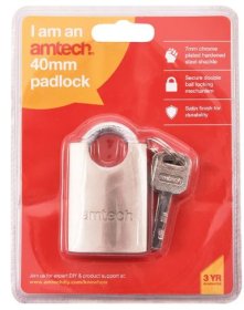 (image for) AMTECH STEEL PADLOCK + 4 KEYS - 40MM