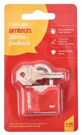 (image for) AMTECH PADLOCK RED 30MM - 30MM 