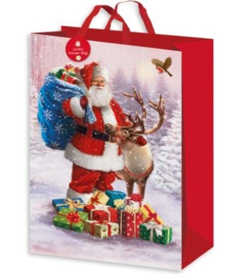 (image for) XMAS GIFT BAG WOVEN TRAD SANTA - JUMBO