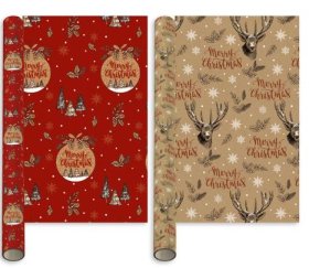 (image for) XMAS GIFT WRAP KRAFT STAGS AST - 2M