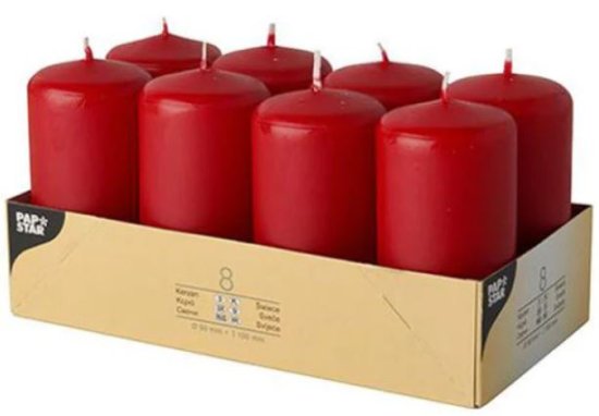 (image for) PAP PILLAR CANDLE RED 8S - 100MM